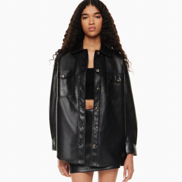 Aritzia Jackets & Blazers - Aritzia Wilfred The Ganna Shirt Jacket Vegan Leather Shacket Black Women's Small